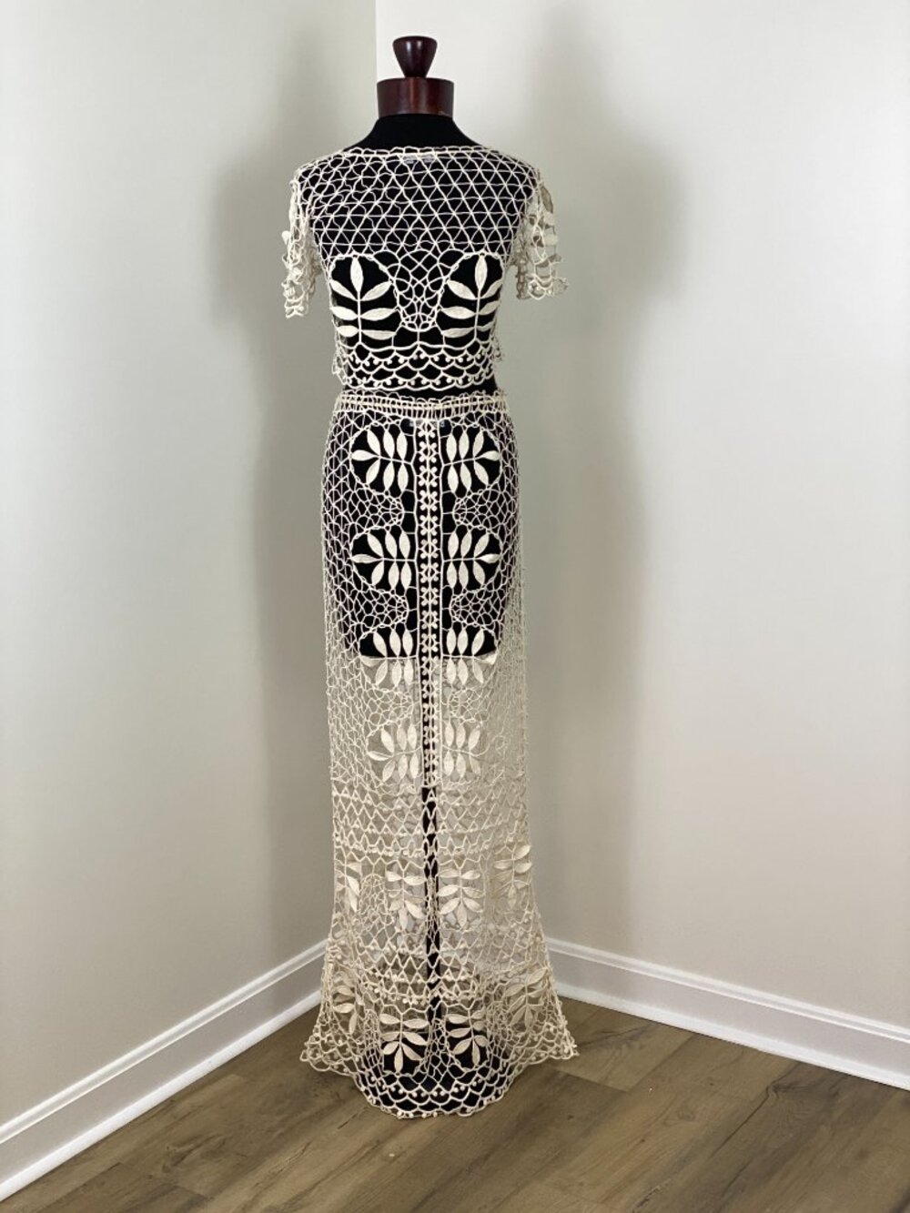 For Love & Lemons St Tropez Crochet Top Maxi Skirt Set Ivory XS - Picture 3 of 16